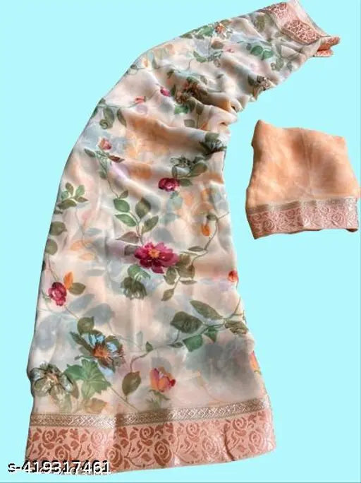 Floral printed pashmina shawl, cream background