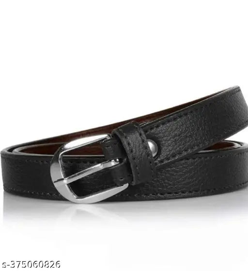 Handmade PU leather black belt for women, trendy and stylish accessory for jeans, saree, formal or casual events. Black color, free size available. Made in India