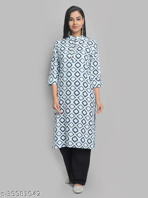 Ranak stylish cotton kurta with rayon palazzo, three-quarter sleeve printed net kurti suit set, Indian fashion wear for women - L size (bust: 40 inches)