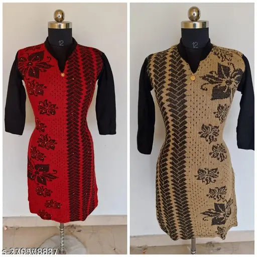 Black and gold striped woolen kurti