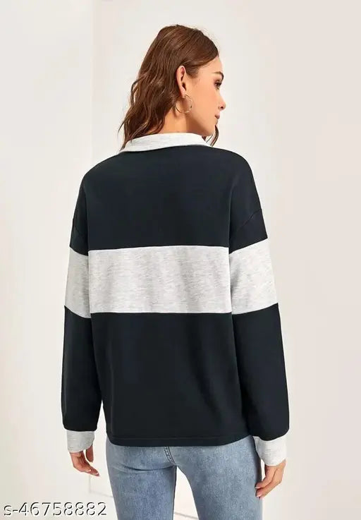Colorblocked cotton-blend long sleeves women's t-shirt, softest combed cotton from India