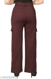Maroon cargo trousers with front pockets and side zippers