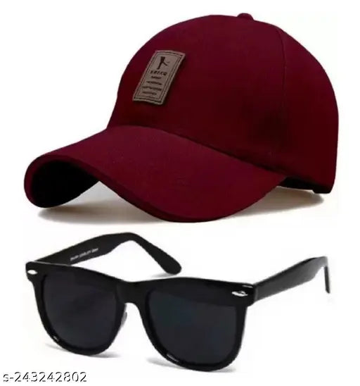 Adjustable Ediko cotton cap with black wayfarer sunglasses - Lightweight, durable, and adjustable velcro closure. Ideal for summer protection and fashionable for men and women. Made in India