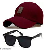 Adjustable Ediko cotton cap with black wayfarer sunglasses - Lightweight, durable, and adjustable velcro closure. Ideal for summer protection and fashionable for men and women. Made in India