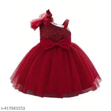 Red ruffled cotton baby dress with inner lining, 0-3 year olds