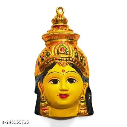 Metal Varalakshmi Ammavari Face Laxmi Mukhota, Indian god idol, 6 inches tall and 4 inches wide