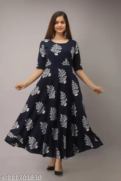Blue rayon long kurti