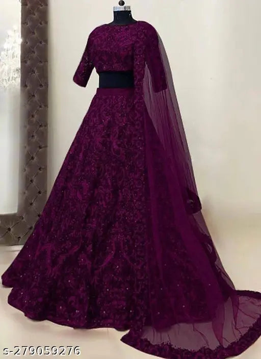 Intricately embroidered taffeta silk Lehenga Choli set for special occasions, free size with 42in waist and 44in length