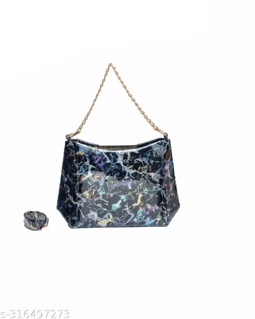 Classy black parachute-style handbag with multiple pockets and a long shoulder strap