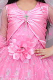 Floral embellished net dress for girls, three-quarter sleeve party wear on hanger, Indian made