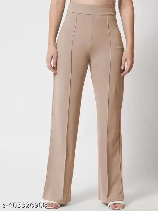 Taupe pleated waistband high rise fashionable trousers for women set of 3