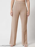 Taupe pleated waistband high rise fashionable trousers for women set of 3