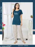 Red hosiery cotton printed regular fit nightsuit top & pyjama set, ideal for sleepwear and loungewear