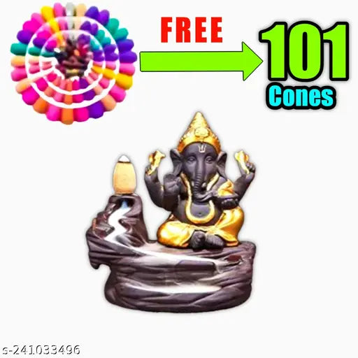 Ganesha resin smoke fountain showpiece, Indian Ganesh idol with free 101 backflow cones, decor for spiritual spaces