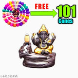Ganesha resin smoke fountain showpiece, Indian Ganesh idol with free 101 backflow cones, decor for spiritual spaces