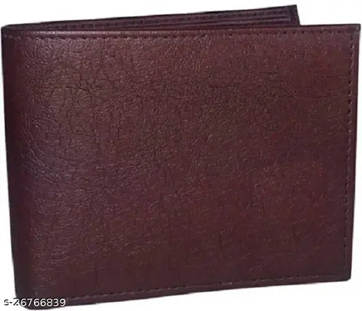 Faux leather men's wallet, solid pattern, 5 compartments, free size (9cm x 11cm), Indian craftsmanship