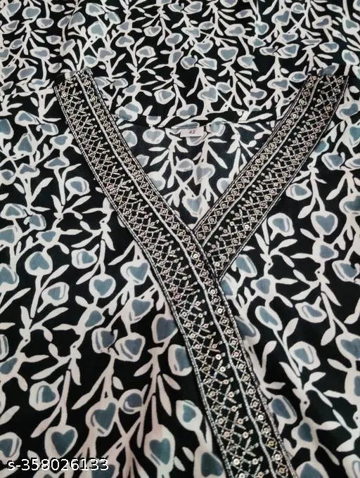Black rayon Anarkali gown with embroidered sequence, three-quarter sleeves, available in M, L, XL, XXL, XXXL