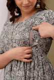 "Feeding Kurti" Women's Cotton Carry Printed Anarkali Maternity Feeding Kurti, Flare & Regular Calf Length Gown