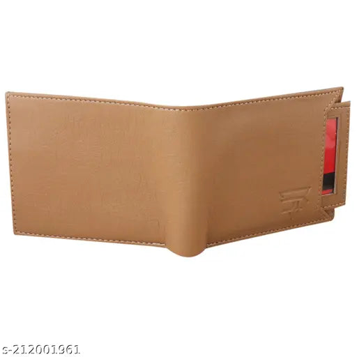Brown faux leather men's bi-fold wallet, ultra slim and practical design for daily use. Features 3 credit card slots, 2 currency compartments, and coin pocket. Ideal gift for men. Made in India