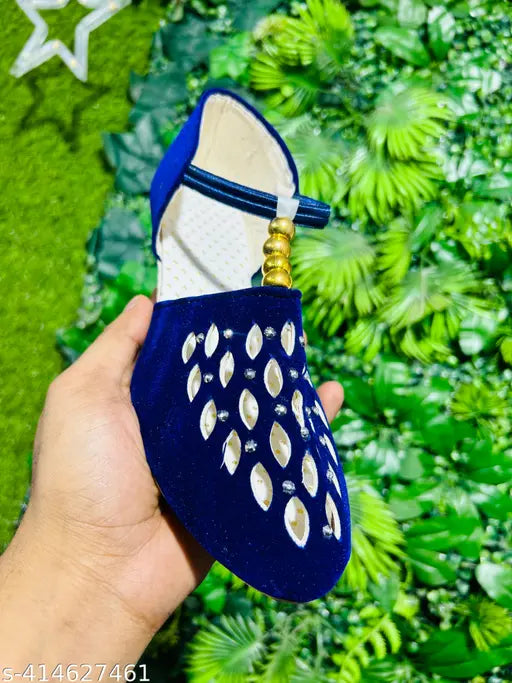 Embellished velvet and suede slip-on girls' bellies from Beutix, latest Indian fashion ethnic shoes with TPR sole for comfort and style