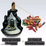 Black polyresin incense holder & cones (Lord Shiva Adiyogi smoke fountain), trending religious art for table decor from India