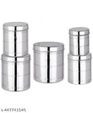 Stainless steel storage jars set of five, silver and clear, kitchen storage containers