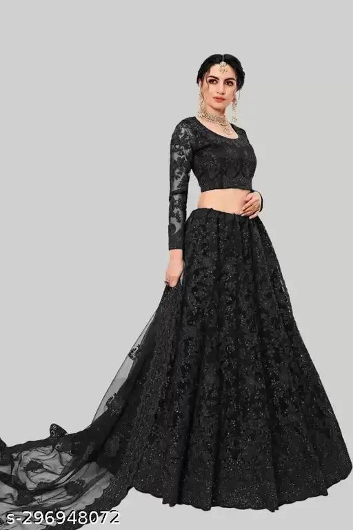 Heavy pure butterfly net ruffle lehenga choli with dupatta, embroidered and semi-stitched, India