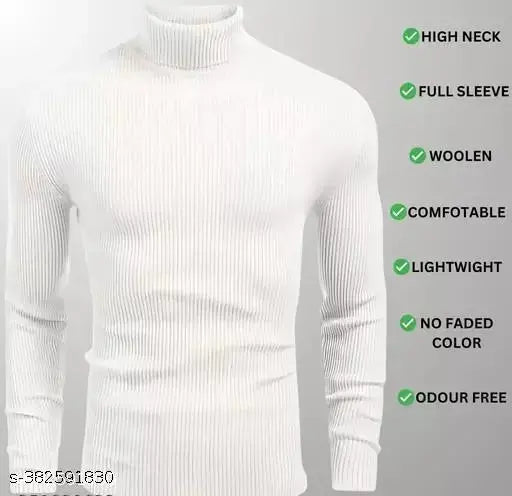 White polycotton high-neck turtleneck, cozy elegance design for winter, long sleeves