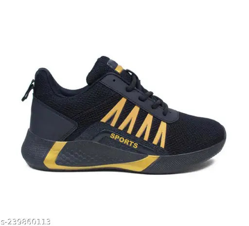 Black and yellow sports shoes for boys, durable sneakers with white soles