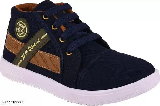 Black, blue, and brown boys' casual sneakers with a zip closure