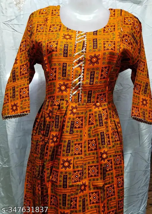 Orange traditional patterned kurta, unstitched with front zipper, short sleeves