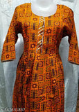 Orange traditional patterned kurta, unstitched with front zipper, short sleeves