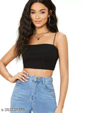 Black stretchable cotton tube top for women, ribbed and sleeveless, perfect for summer outfits