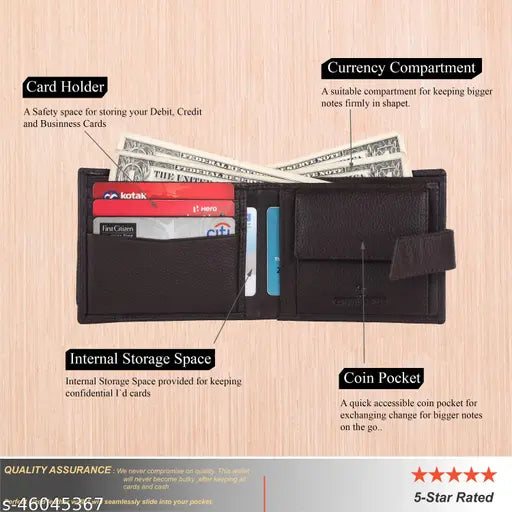 Urban Leather John Brown genuine leather wallet, 5 compartments, bi-fold design, RFID protection, free size (11cm x 9cm)