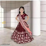 Maroon MAYRA Doll with embroidered satin lehenga and net dupatta, semi-stitched top for free size, Indian origin