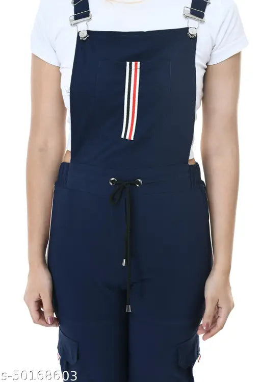 Navy striped cotton blend sleeveless jumpsuit, trendy full length for women S28, M30, L32 & XL34