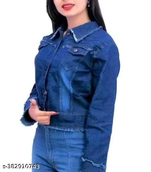 Dark navy denim kids jacket with long sleeves, solid pattern, great for stylish kids clothing, size 12-13 years