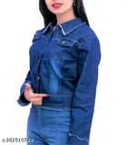 Dark wash denim jacket for kids, front pocket and dark stripe on sleeve