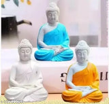 Polymarble Meditation Buddha statue set (Multi, 5.5-inch), premium handcrafted resin figurines on display stand, Indian artistry in home decor