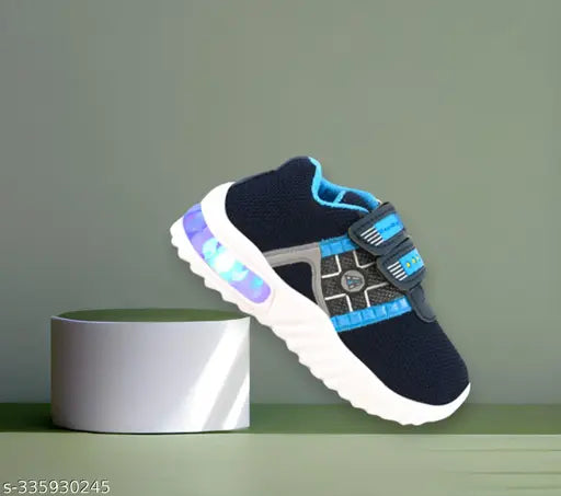 Blue and black kids' casual sneakers with light-up shoes design for outdoor sports and little tiny kids, lightweight shoes for walking, Velcro closure