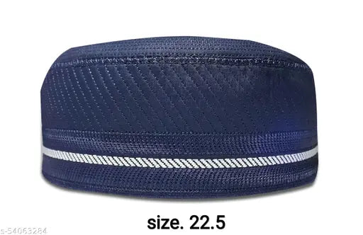 Cotton traditional Islamic prayer cap /topi, embellished with blue design and cross lines, XL size, original condition, authentic, comfortable, washable, and affordable