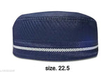 Cotton traditional Islamic prayer cap /topi, embellished with blue design and cross lines, XL size, original condition, authentic, comfortable, washable, and affordable