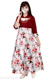 Maroon cotton blend maxi dress, 3/4 sleeves, western style for girls party wear