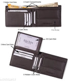 Brown leather men's large size bi-fold wallet, Hide Horn brand, RFID protected, 2 compartments & 6 card slots