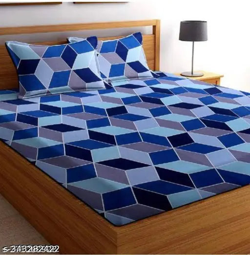 Glace Cotton double bed sheets with 2 pillow covers, geometric pattern, 180 thread count, ideal for summer - adult use