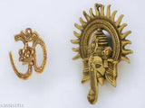 Golden embossed Aluminum Ganesha Surya Chakra, Vedas at Om decor showpiece for Home/Office Vastu remedies