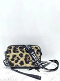 Black, cheetah print fabric, black strap, casual fashion bag