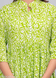 Rayon three-quarter sleeve printed Sanagani Kurta for women, Indian fashion ensemble with dupatta set and chikankari design