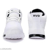 White lace-up sports shoes with black soles, ideal for boys and girls outdoor walking or running all day