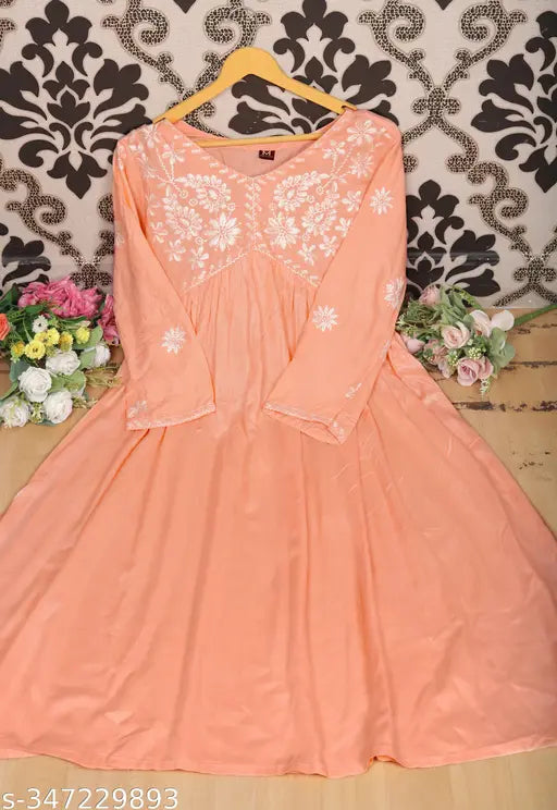 Peach saree with floral embroidery